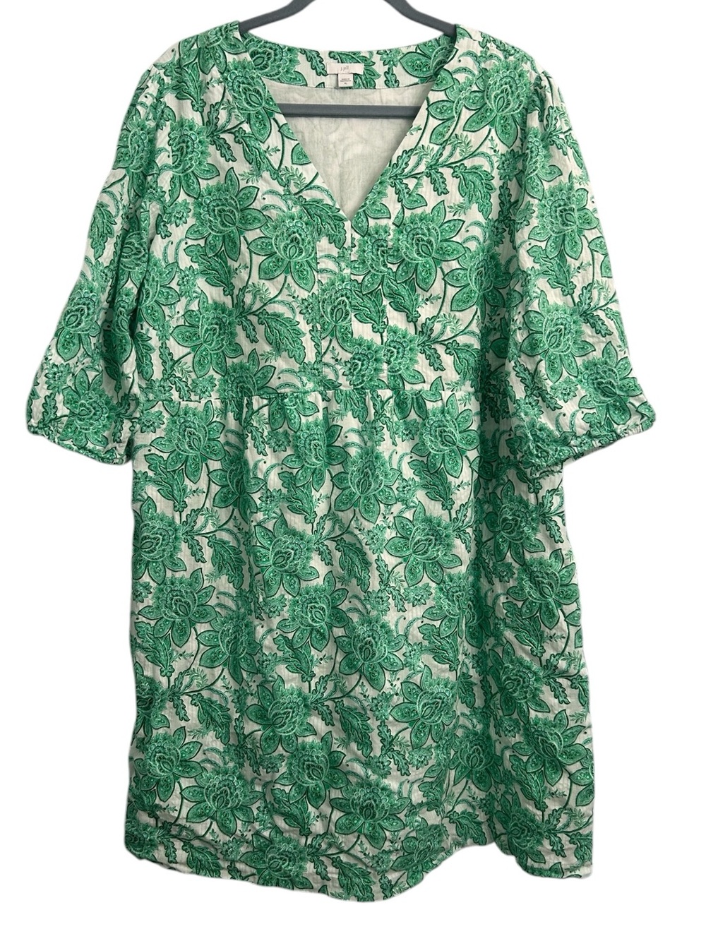 J. Jill Linen Paisely Floral Knee Length V-Neck Dress with Pockets Size XL